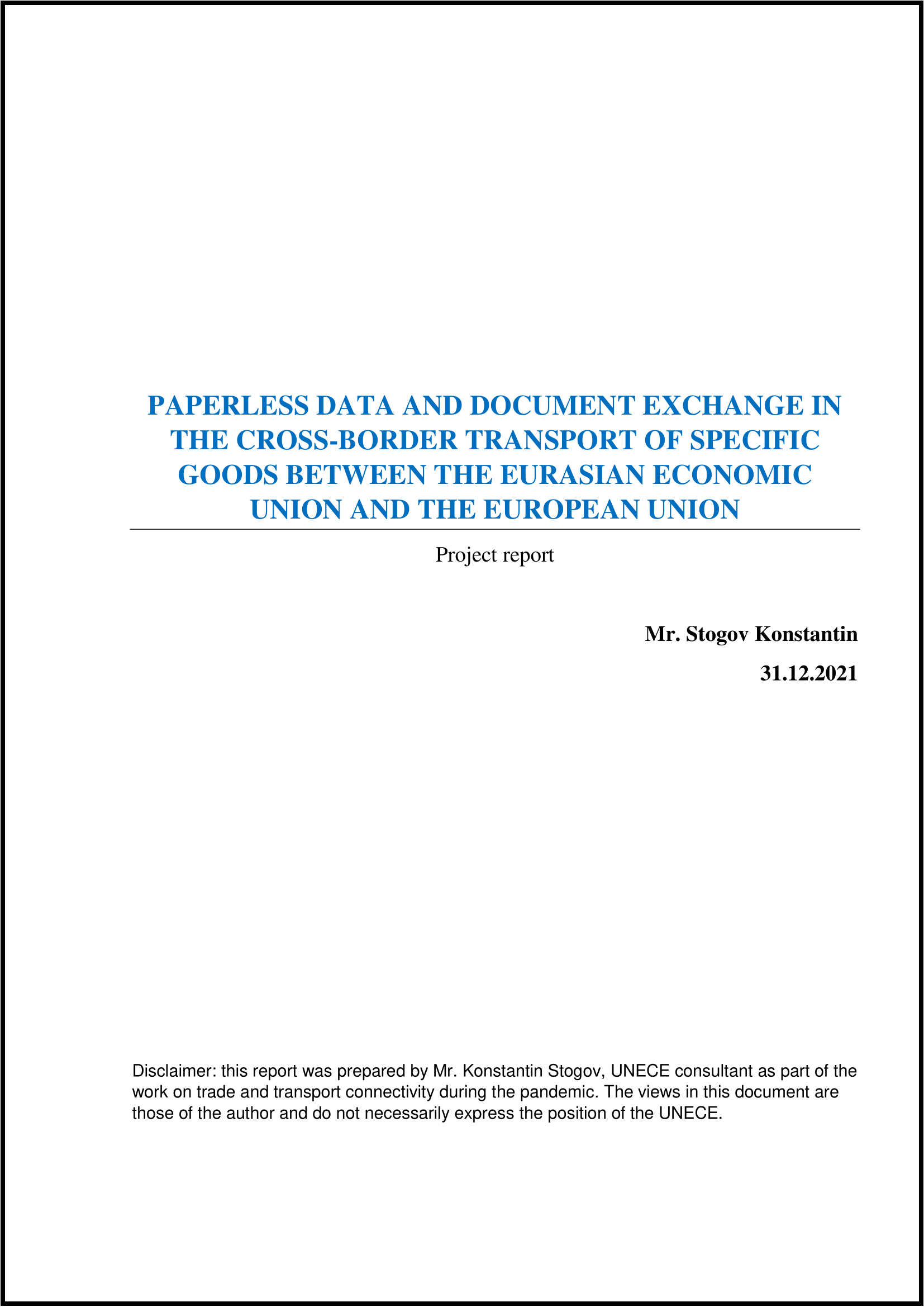 Paperless Data and Document Exchange in the Cross-Border Transport of Specific Goods between the EAEU and the EU